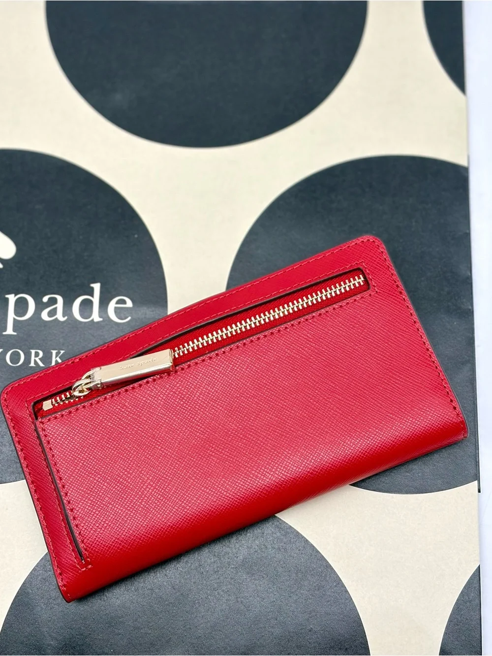 Kate Spade Large Madison Slim Bifold Wallet Red NWT